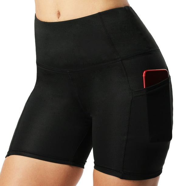 Athletic Shorts High Waist Tummy Control 4 Way Stretch Running Shorts Side Pockets Red XL
